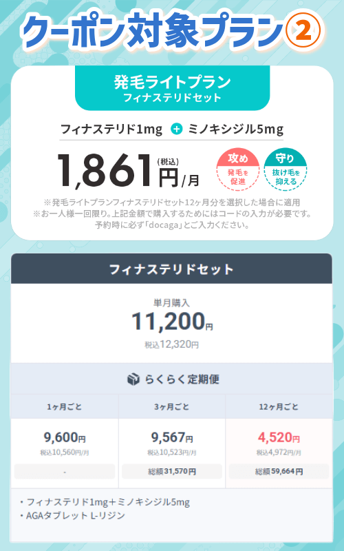 DMMオンラインクリニッククーポン対象プラン:発毛ライトプラン